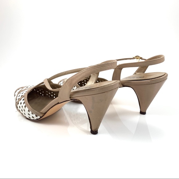 ❌SOLD❌1960s BANDOLINO nude + white leather sling backs - Picture 3 of 7